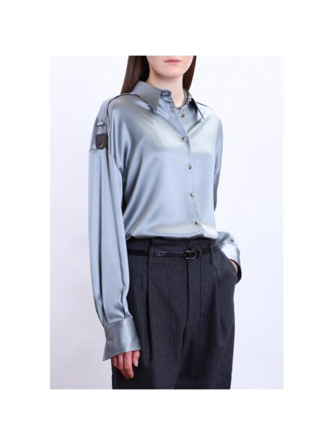 Brunello Cucinelli Brunello Cucinelli Women'S Grey Blue Satin Button-Up Shirt