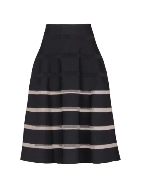 Balmain Stripes Viscose Knit Flare Long Skirt