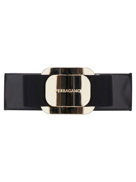 FERRAGAMO BLACK HAIRCLIP WITH VARA BOW IN LEATHER BLEND WOMAN