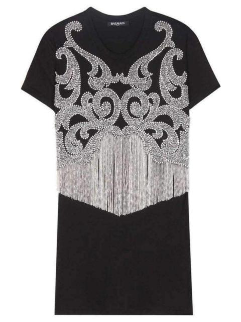 Balmain Crystal And Beads Fringe Black Cotton Shirt
