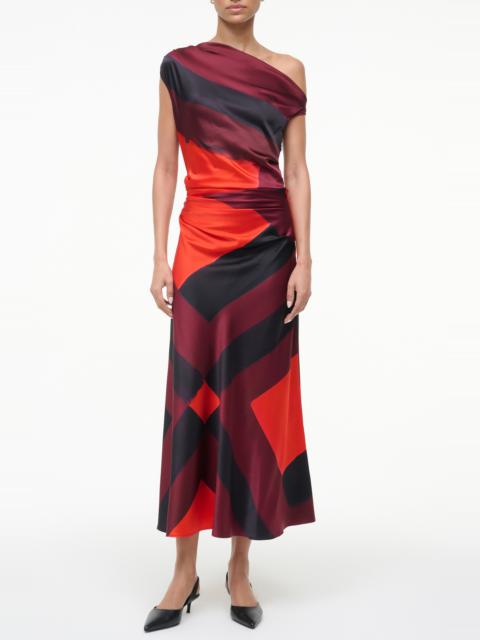 STAUD STAUD Phare One-Shoulder Stretch Silk Midi Dress in Ruby Prism at Nordstrom