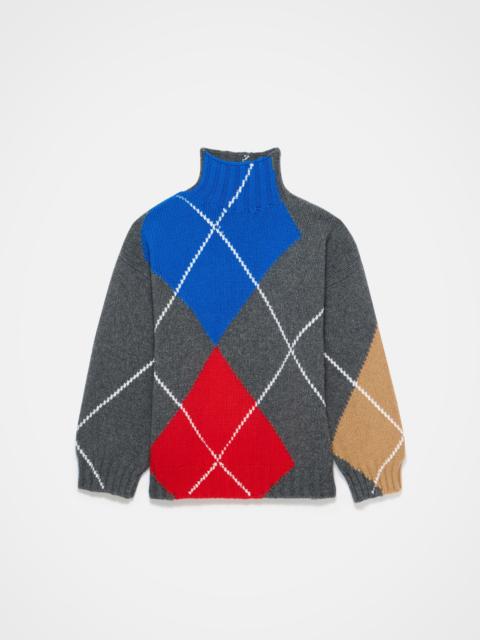 JW Anderson MENS JW ANDERSON X PRINGLE TURTLE-NECK ARGYLE JUMPER IN CHARCOAL