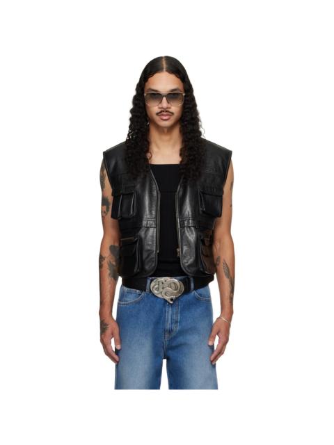 LU'U DAN Black Cargo Faux-Leather Vest
