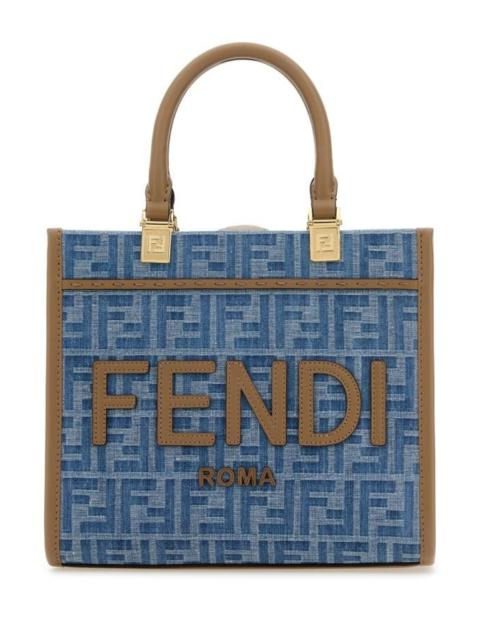Fendi Woman Embroidered Denim Small Sunshine Shopping Bag