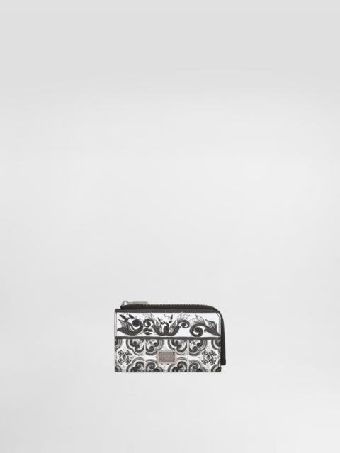 Majolica-print calfskin card holder