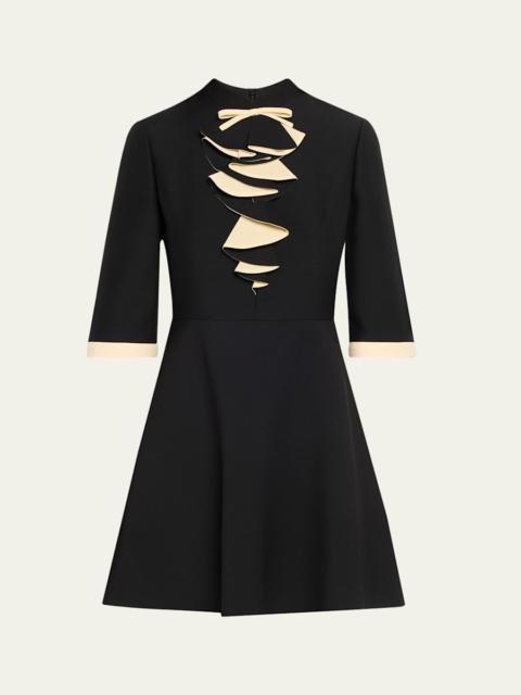 Valentino Ruffle Bust 3/4-Sleeve Mini Dress