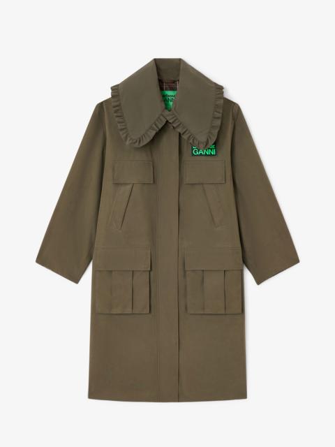 GANNI LONG COAT IN GREEN