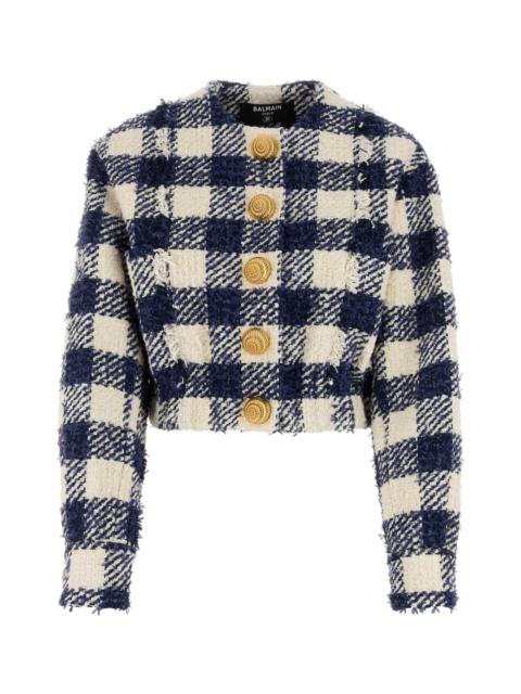 Buttoned Tweed Crop Bomber Jacket