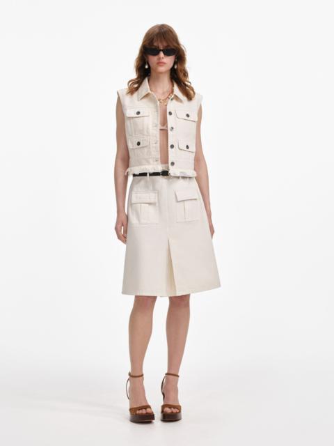 self-portrait Cream Denim Sleeveless Top