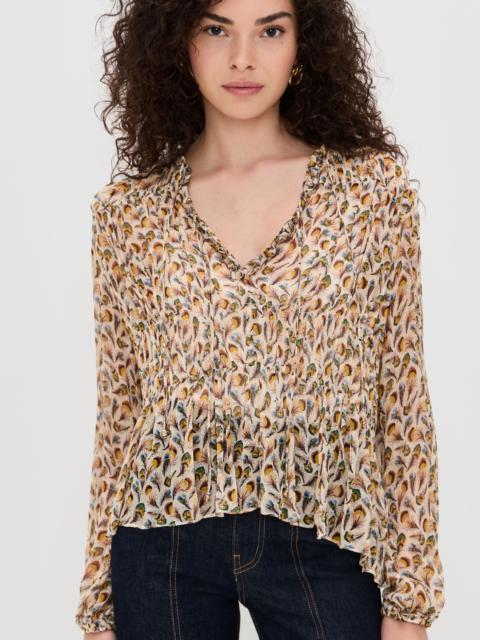 ULLA JOHNSON Robbie Silk Long Sleeve Front Tie Blouse