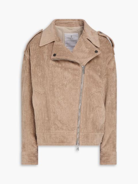 Brunello Cucinelli Bead-embellished cotton-blend corduroy biker jacket
