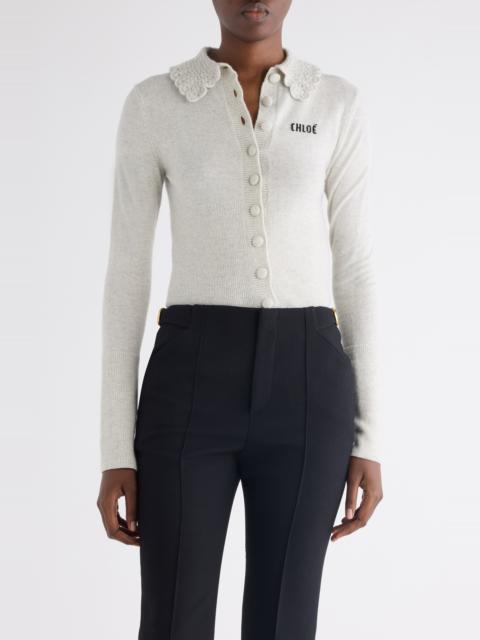 Chloé Chloé Crochet Collar Wool Cardigan in Sweet Grey at Nordstrom