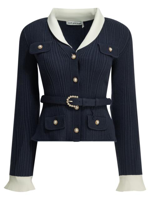self-portrait Self-portrait Woven Knit Cardigan Navy Women