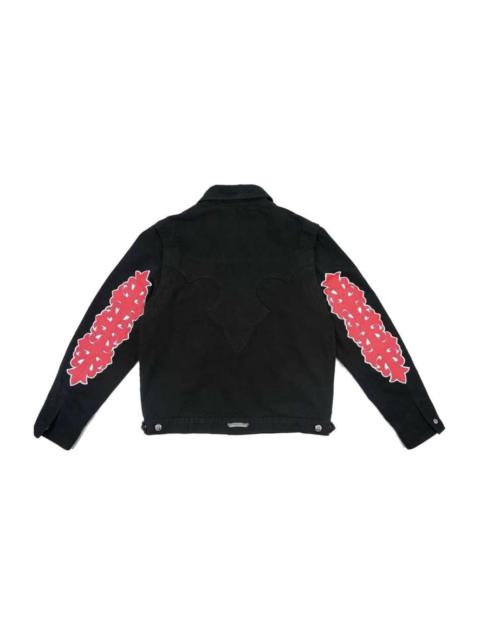 Chrome Hearts Leather fleur floral cross sleeve denim jacket