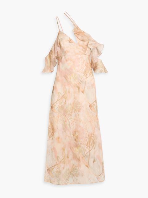 Zimmermann Ruffled printed linen and silk-blend midi dress