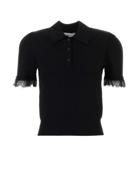 Alexander McQueen Alexander Mcqueen Women Black Viscose Blend Polo Shirt