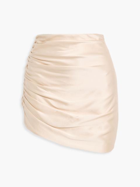THE SEI Ruched silk-satin mini skirt