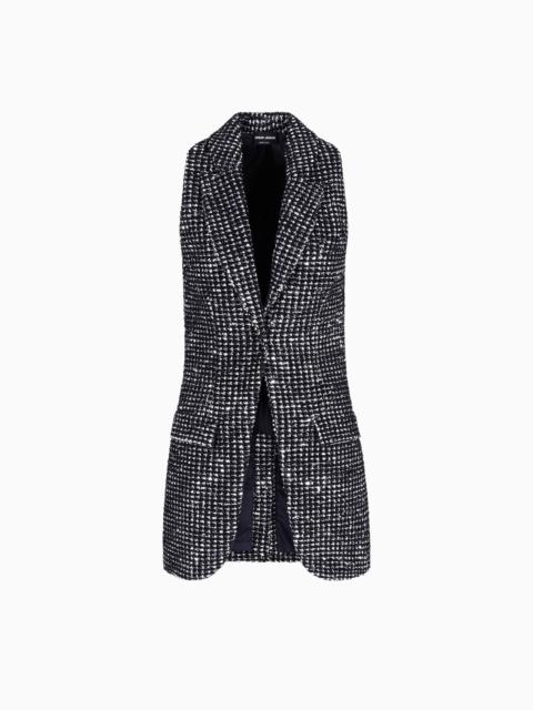 GIORGIO ARMANI LONG JERSEY WAISTCOAT WITH A FLOCKED PRINT AND SEQUINS