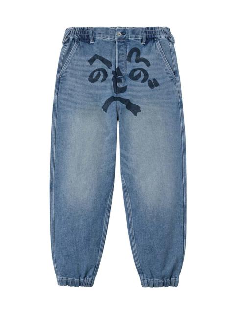 EVISU Henohenomohe Godhead Print Loose Fit Denim Joggers
