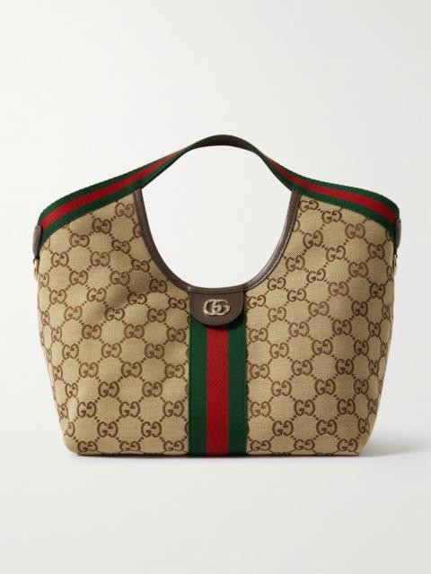 GUCCI Giglio Small Textured Leather And Webbing-trimmed Canvas-jacquard Tote
