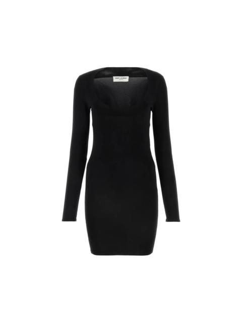 SAINT LAURENT SAINT LAURENT Black Stretch Viscose Blend Dress New & Authen