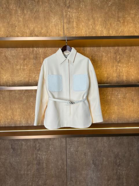 FENDI Fendi Off White Leather Trim Wool Belted Go-To Jacket