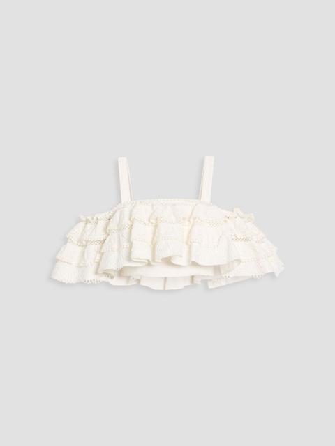 CAROLINA HERRERA Cold-shoulder cropped ruffled broderie anglaise cotton top