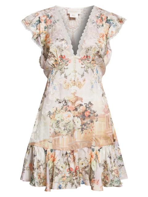 CAMILLA Camilla Floral Cap Sleeve Lace Trim Dress in Twilight In Istanbul at Nordstrom