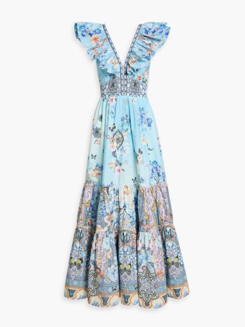 CAMILLA Cutout crystal-embellished printed cotton-poplin maxi dress