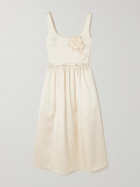 self-portrait Appliquéd Belted Satin Midi Dress