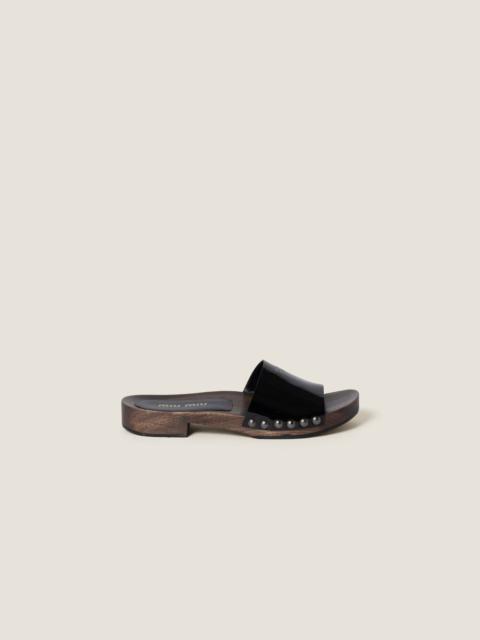 Miu Miu Miu Miu Leather Sandals with Wooden Clog Black