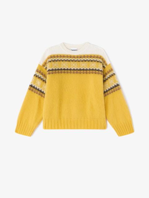 GANNI YELLOW INTARSIA SWEATER
