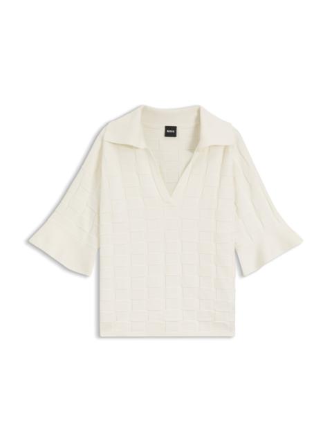 BOSS CHECK-TEXTURE SWEATER WITH JOHNNY COLLAR