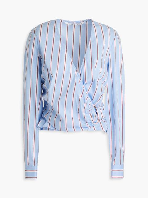 VERONICA BEARD Ozzie wrap-effect striped cotton-blend poplin top