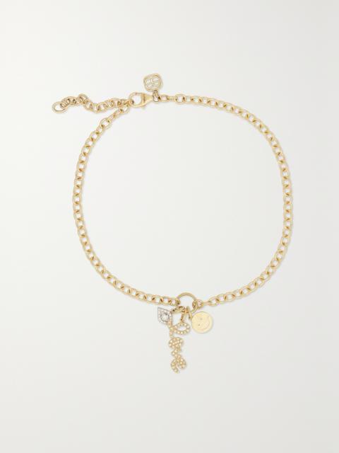 SYDNEY EVAN Protection, Love & Happiness 14-karat Yellow And White Gold Diamond Anklet