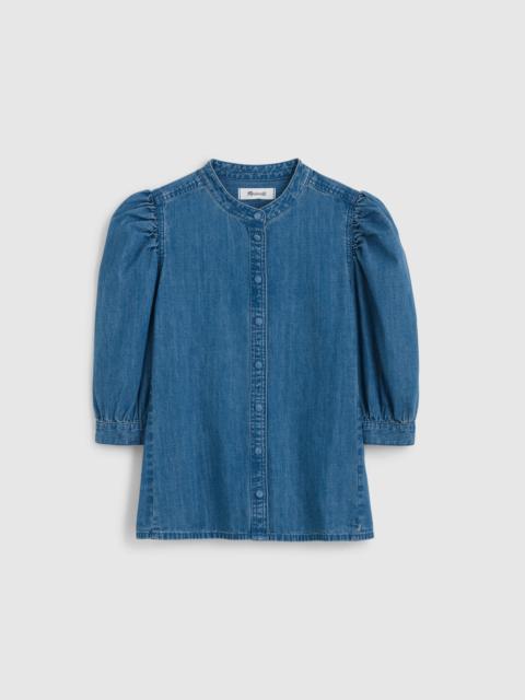 Madewell Denim Puff-Sleeve Band-Collar Shirt