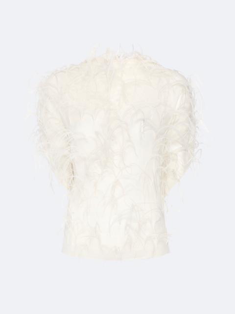 LAPOINTE Lightweight Georgette Cape Tee With Feathers