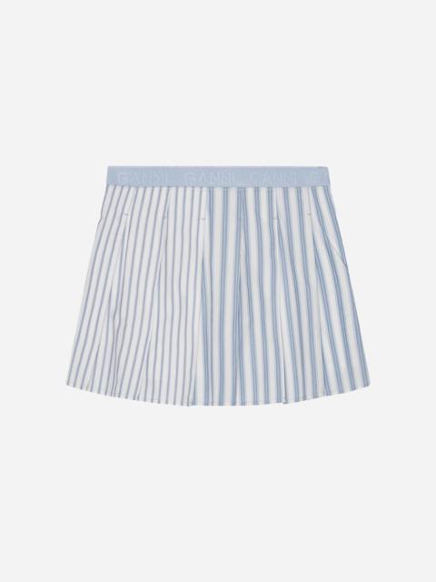GANNI Stripe Cotton Pleated Mini Skirt