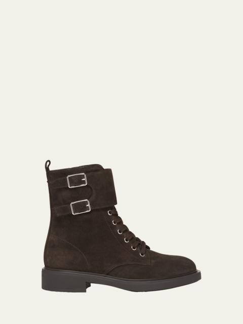Gianvito Rossi Suede Buckle Cuff Combat Booties