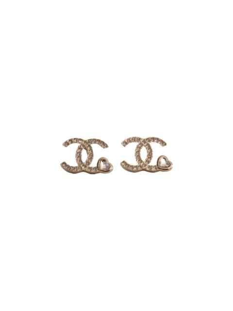 CHANEL Chanel CC Crystal Strass With Heart accents Stud Earrings Gold