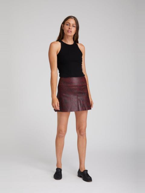 SPRWMN BORDEAUX A-LINE LEATHER SNAKE PRINT SKIRT