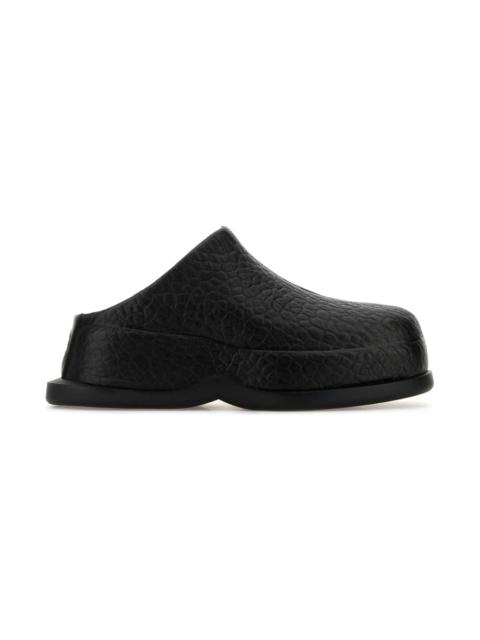 Alexander McQueen Black Leather Wave Slippers