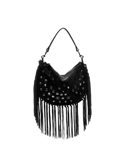 Isabel Marant 'oskan Soft' Black Bag With Stud Decorations And Fringed Edge In Suede Woman