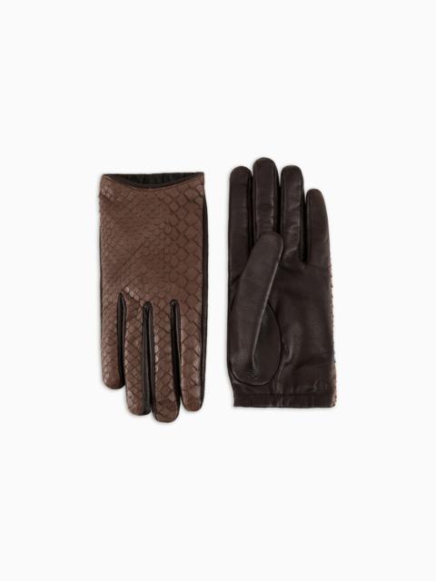 GIORGIO ARMANI PYTHON AND NAPPA-LEATHER GLOVES