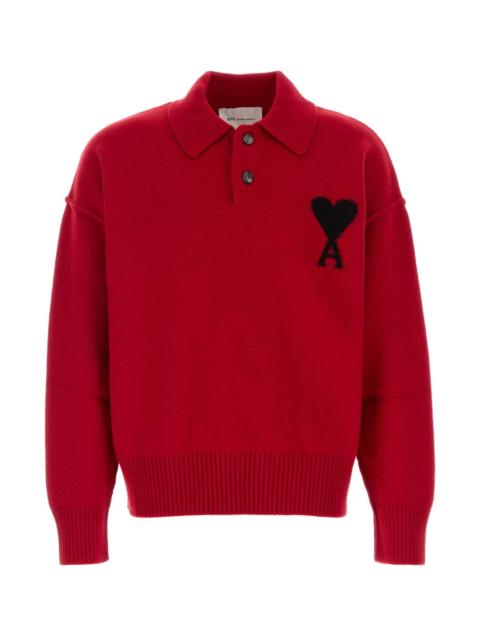 AMI Paris Ami Men Red Wool Polo Shirt