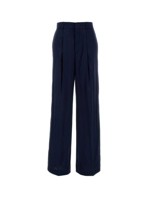Other Designers Alberta Ferretti Women Navy Blue Satin Wide-Leg Pant