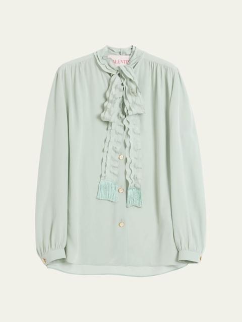 Valentino Ruffle Tie-Neck Silk Blouse