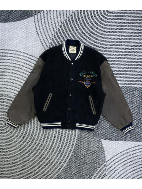 Other Designers Japanese Brand - Vintage Wood Lander Leather Sleeve Varsity Jacket
