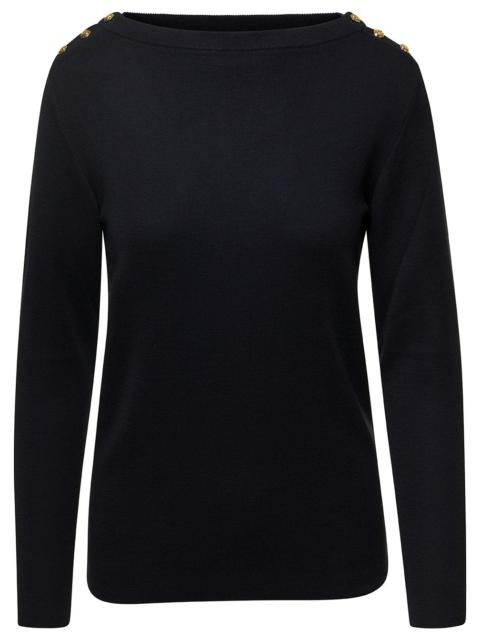 GUCCI Gucci Women Black Sweater With Boat Neckline And Golden Logo Buttons In Cashmere Woman