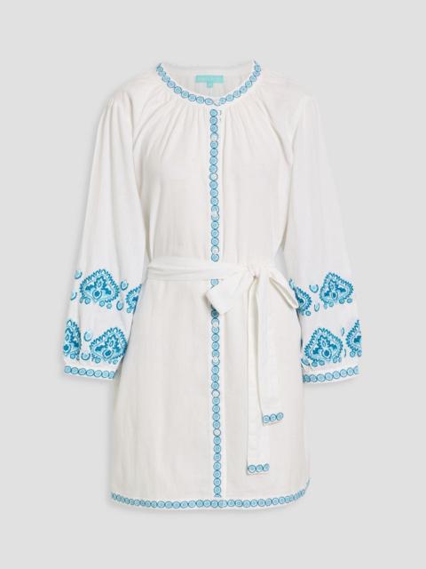 MELISSA ODABASH Tania embroidered cotton and linen-blend mini dress